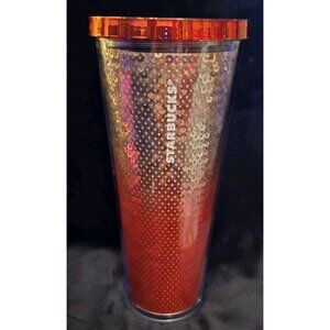 Starbucks 2018 Holiday Rose Gold Red Ombre Sequin Acrylic Cold Cup Tumbler 24 Oz